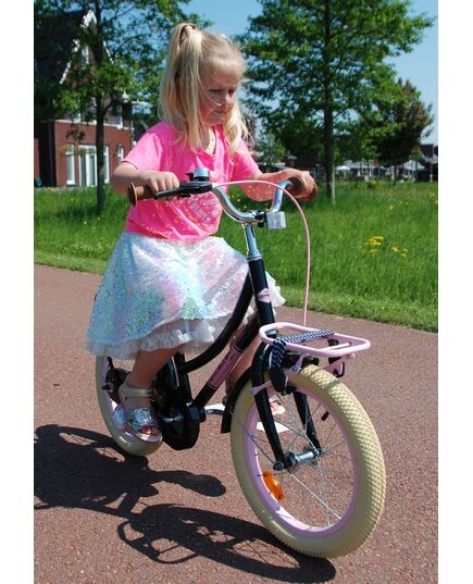 Volare Excellent Kinderfiets - Meisjes - 16 inch - Zwart - 95% afgemonteerd