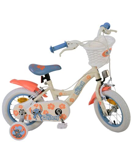 Disney Stitch Kinderfiets - Meisjes - 12 inch - Twee handremmen - Crème Koraal Blauw