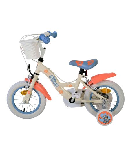 Disney Stitch Kinderfiets - Meisjes - 12 inch - Twee handremmen - Crème Koraal Blauw