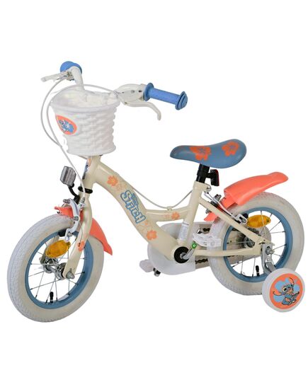Disney Stitch Kinderfiets - Meisjes - 12 inch - Twee handremmen - Crème Koraal Blauw