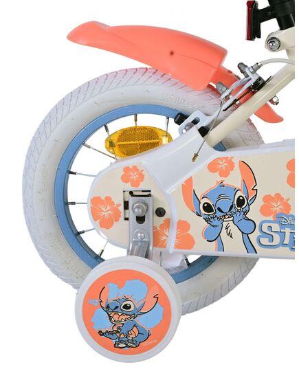 Disney Stitch Kinderfiets - Meisjes - 12 inch - Twee handremmen - Crème Koraal Blauw