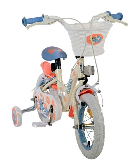 Disney Stitch Kinderfiets - Meisjes - 12 inch - Twee handremmen - Crème Koraal Blauw