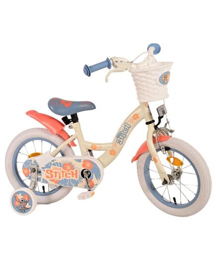 Disney Stitch Kinderfiets - Meisjes - 14 inch - Crème Koraal Blauw