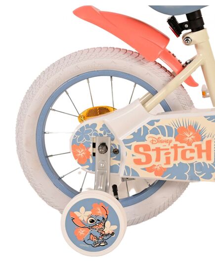 Disney Stitch Kinderfiets - Meisjes - 14 inch - Crème Koraal Blauw