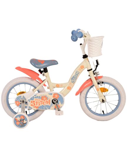 Disney Stitch Kinderfiets - Meisjes - 14 inch - Crème Koraal Blauw