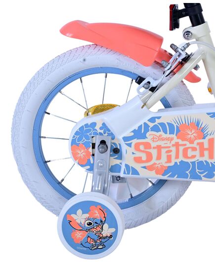 Disney Stitch Kinderfiets - Meisjes - 14 inch - Crème Koraal Blauw - Twee handremmen