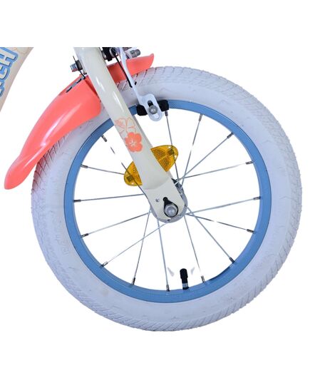 Disney Stitch Kinderfiets - Meisjes - 14 inch - Crème Koraal Blauw - Twee handremmen