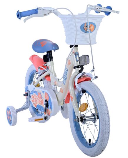 Disney Stitch Kinderfiets - Meisjes - 14 inch - Crème Koraal Blauw - Twee handremmen