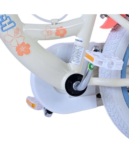 Disney Stitch Kinderfiets - Meisjes - 14 inch - Crème Koraal Blauw - Twee handremmen